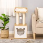 Kačių namelis su integruota draskykle ir minkštomis pagalvėlėmis