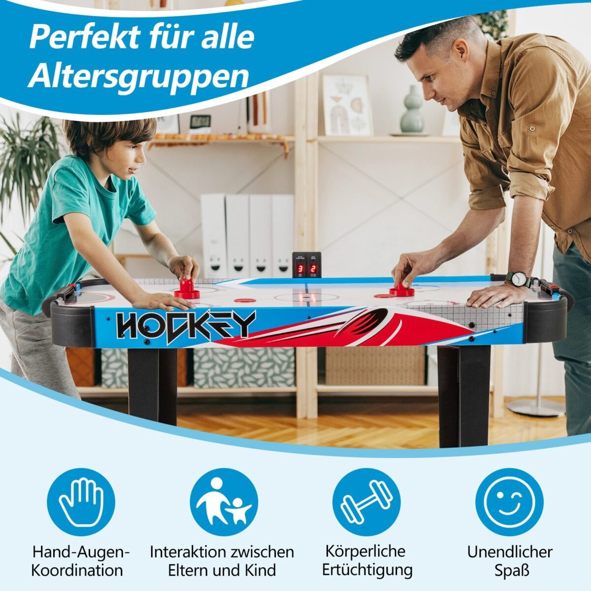 Elektrinis "Air Hockey" stalas su LED ekranu (Mėlyna)