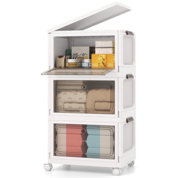 Sulankstomos laikymo dėžės su dangčiu (3 vnt) (Kremas-balta)