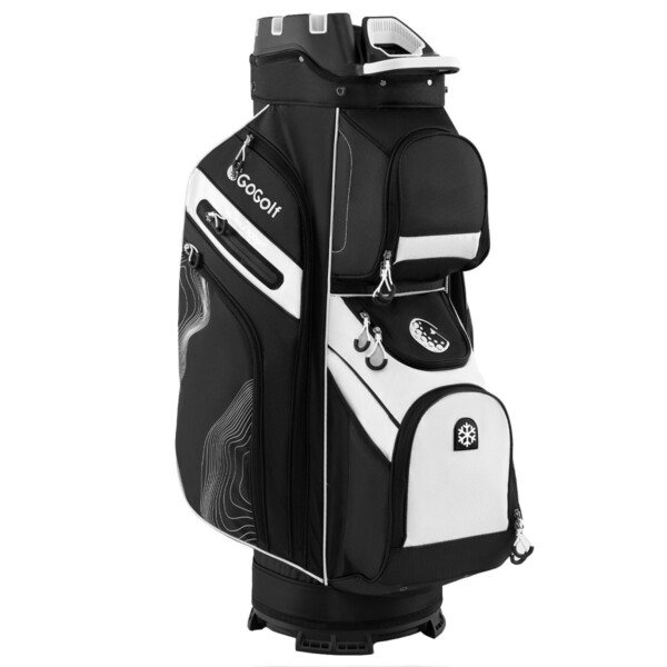 Lengvas golfo vežimėlio krepšys su 14 skyrelių ir 11 kišenių (Juoda)