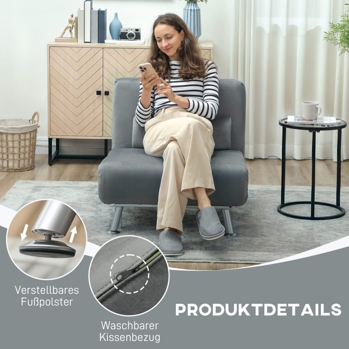 Sulankstomas krėslas-lova su reguliuojama atrama nugarai