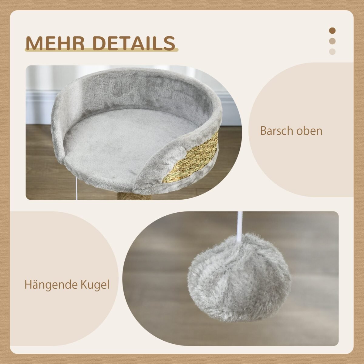 Katės draskyklė su guoliu ir pakabinamu žaislu