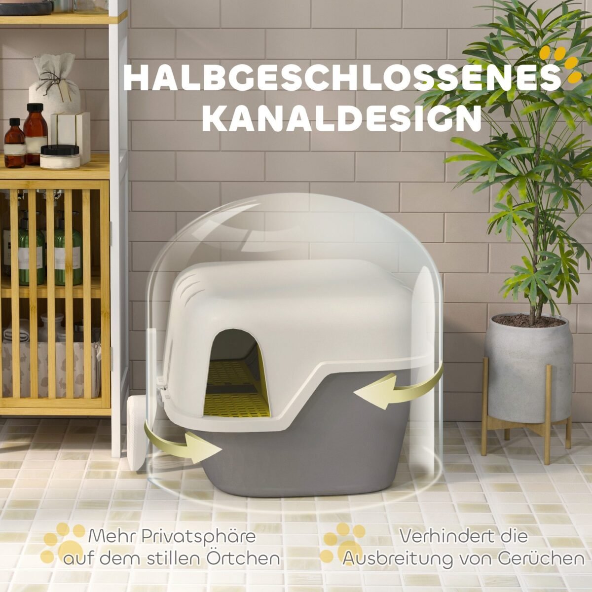 Kačių tualetas su viršutiniu įėjimu, atlenkiamu dangčiu ir semtuvėliu