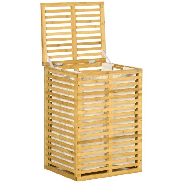 Bambuko skalbinių krepšys su išimamu maišu 63 L