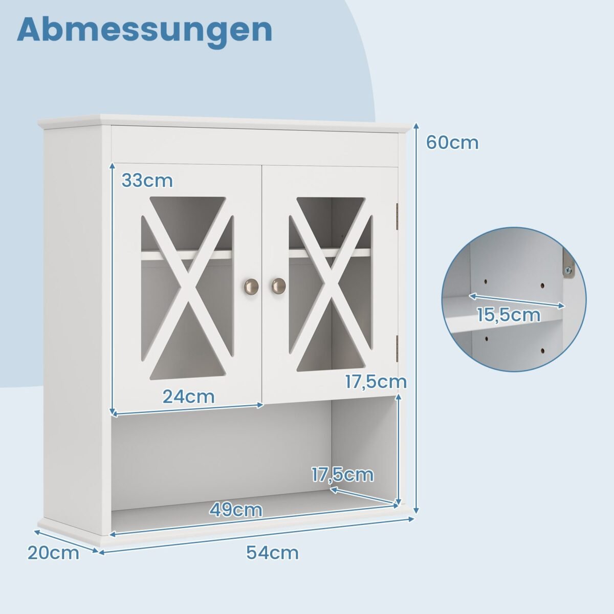 Sieninė spintelė su reguliuojama lentyna (Balta)
