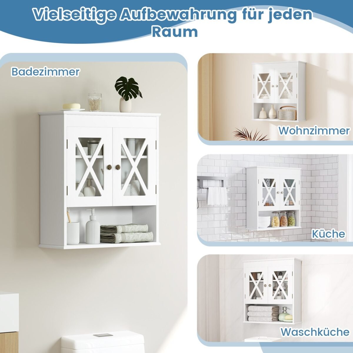 Sieninė spintelė su reguliuojama lentyna (Balta)