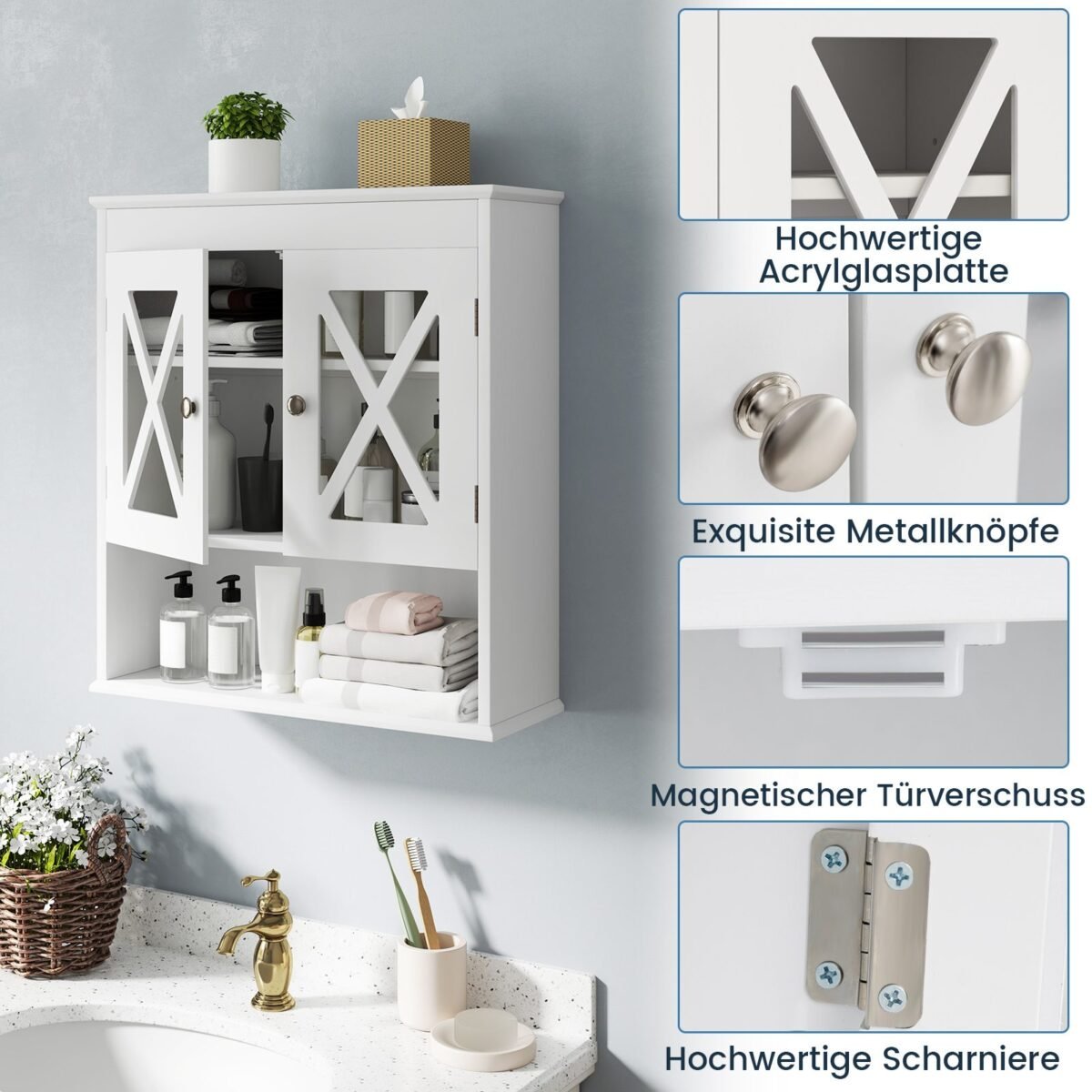 Sieninė spintelė su reguliuojama lentyna (Balta)