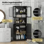 Aukšta vonios spintelė su 4 durelėmis ir reguliuojamomis lentynomis 164 cm (Juoda)