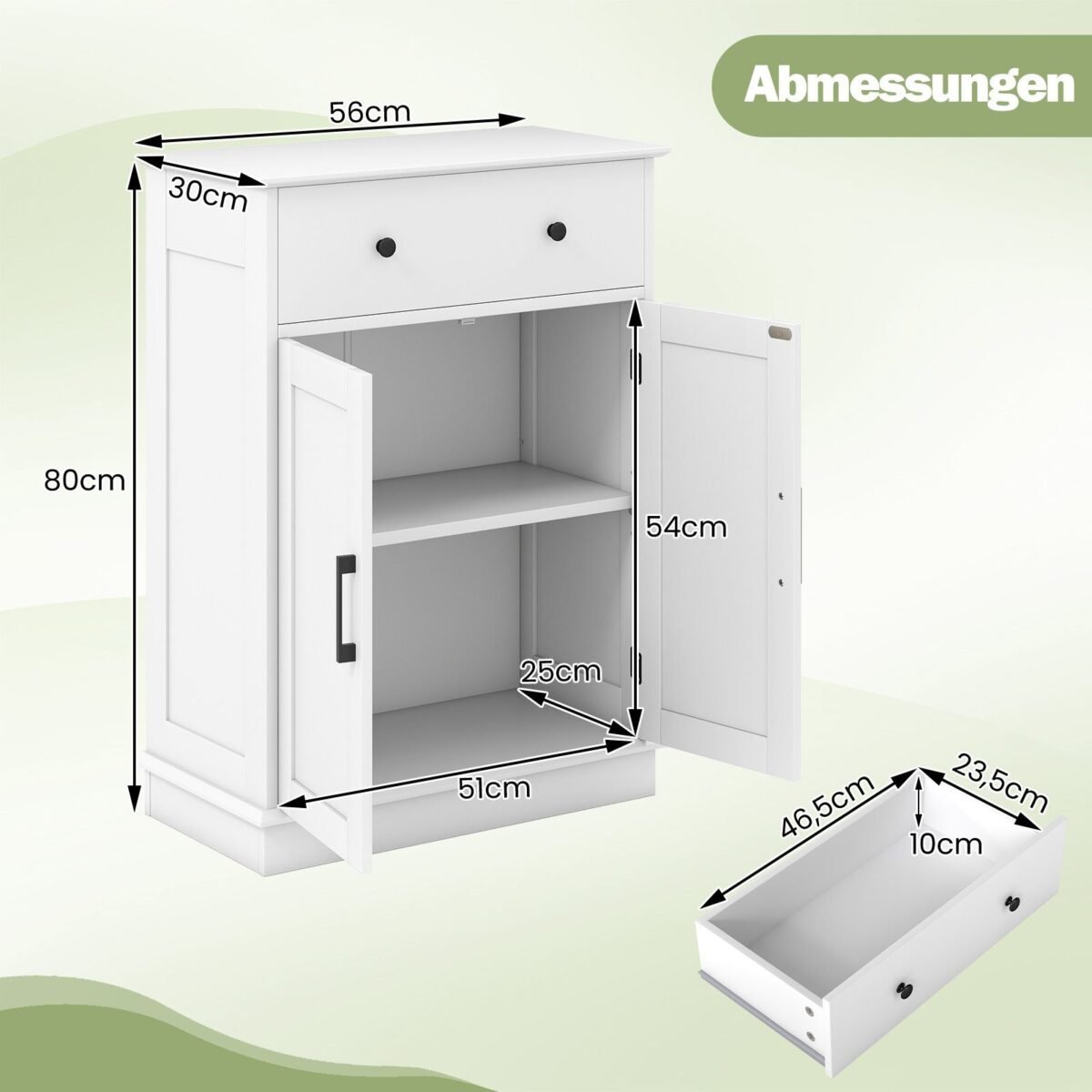 Vonios spintelė su stalčiumi ir durelėmis 56 x 30 x 80 cm (Balta)