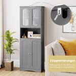 Aukšta vonios spintelė su 4 durelėmis ir reguliuojamomis lentynomis (Pilka)