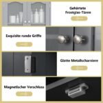 Aukšta vonios spintelė su 4 durelėmis ir reguliuojamomis lentynomis (Pilka)