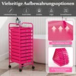 Praktiška daiktadėžė su dešimčia stalčių ir ratukais (Karšto rožinė)