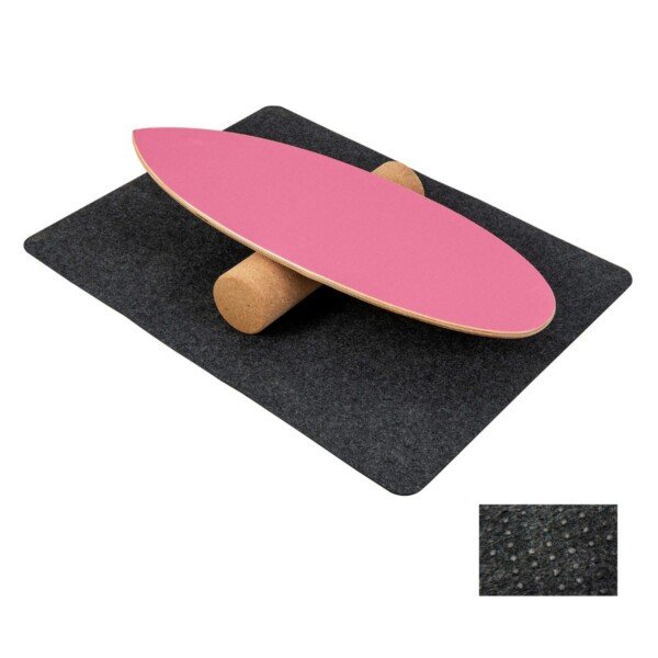 Balansinis medinis treniruoklis su voleliu ir kilimėliu (Ryškiai rožinė)