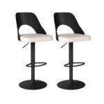 Reguliuojamo aukščio baro kėdžių komplektas (2 vnt.) 360° sukamos su atlošu (Juoda)