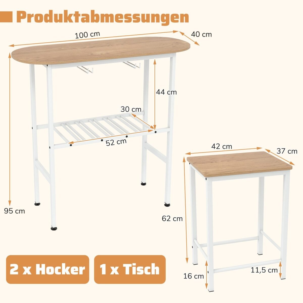 Baro stalo ir dviejų kėdžių komplektas su vyno laikikliais (Natūrali)