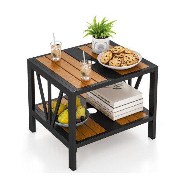 Lauko staliukas su laikymo lentyna ir skėčio anga (Natūrali)