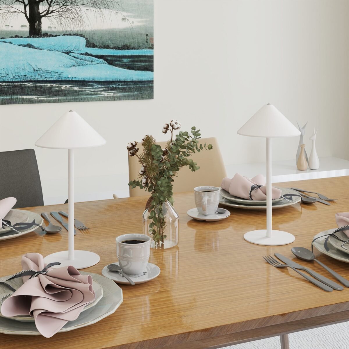 2 įkraunamos LED stalinės lempos su jutikliniu valdymu ir reguliuojama šviesos spalva bei intensyvumu