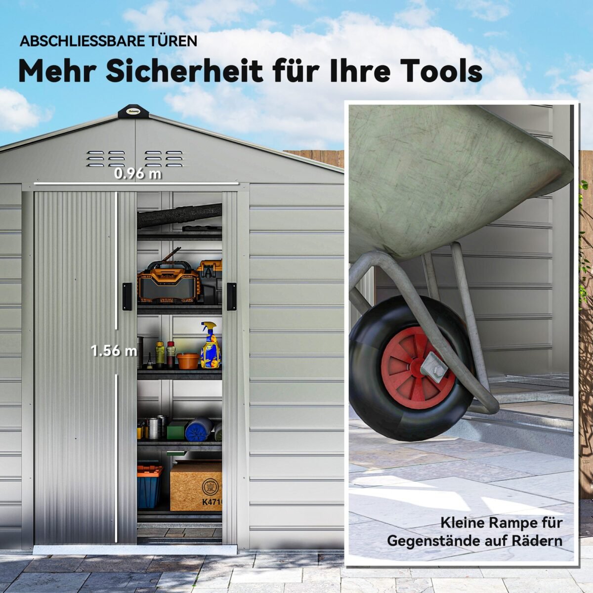 Sodo įrankių namelis su dvišlaičiu stogu ir rakinamomis stumdomomis durimis 2,43 m²