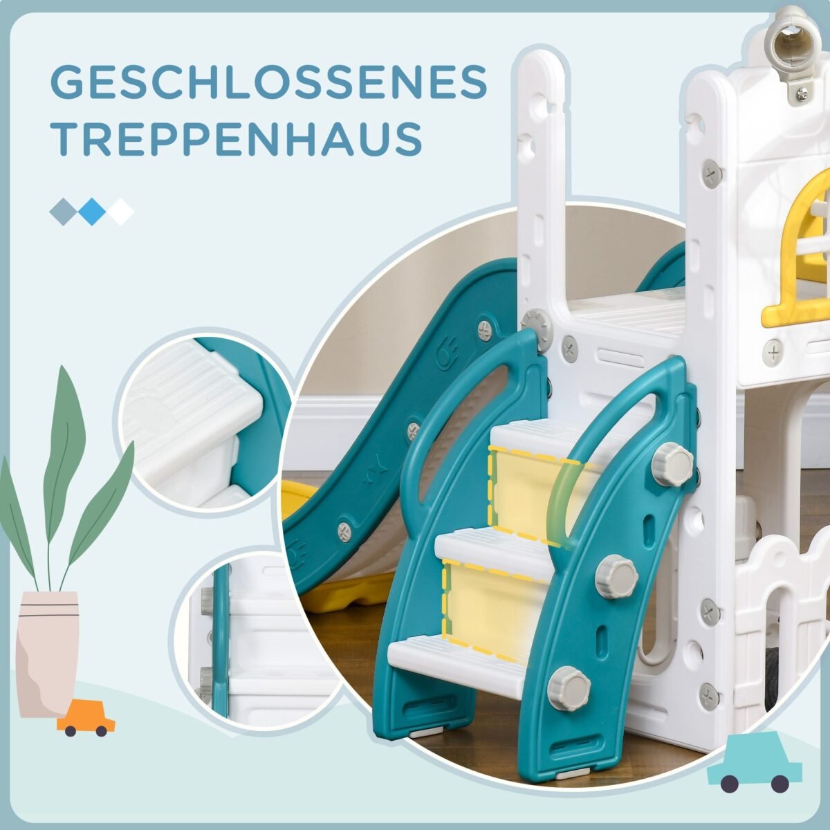 Vaikų čiuožykla 4 viename su krepšinio lanku