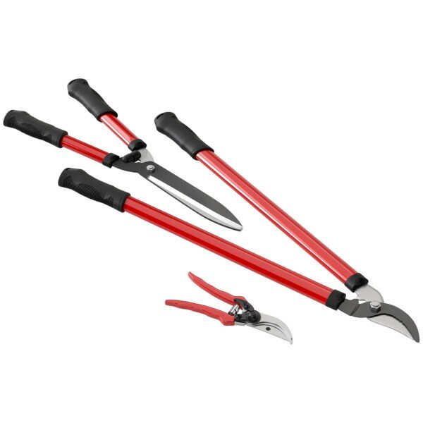 3 dalių sodo genėjimo įrankių rinkinys su nerūdijančiais ašmenimis ir neslystančiomis rankenomis