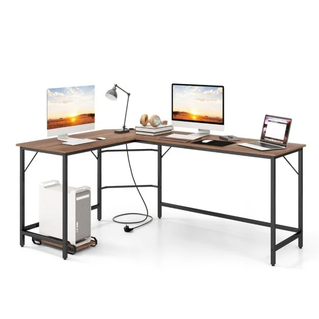 computertisch-eckschreibtisch-cb10477de-na L formos kampinis stalas su integruota rozete ir CPU laikikliu (Natūrali)