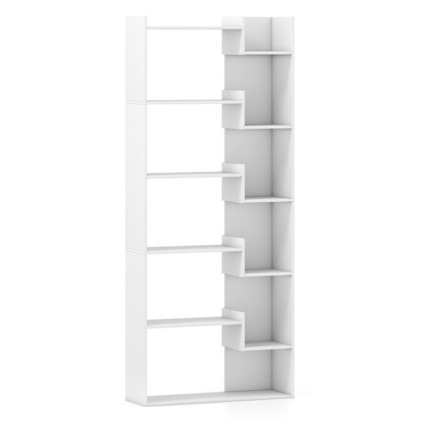6 aukštų atvira medinė knygų lentyna su 2 apsaugomis nuo apvirtimo (Balta)
