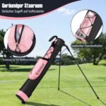 Lengvas golfo stovėjimo krepšys su dviejų skyrių viršutine dalimi ir peties dirželiu (Rožinė)