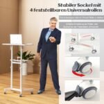 Reguliuojamo aukščio ir pakreipiama plokštuma pasižymintis mobilus podiumas (Balta)