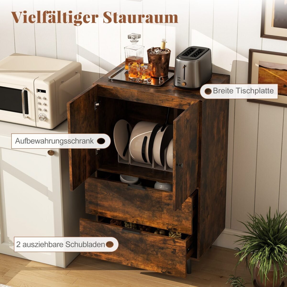 Daugiafunkcė komoda su stalčiais ir durelėmis 60 x 41 5 x 102 cm (Kavos)