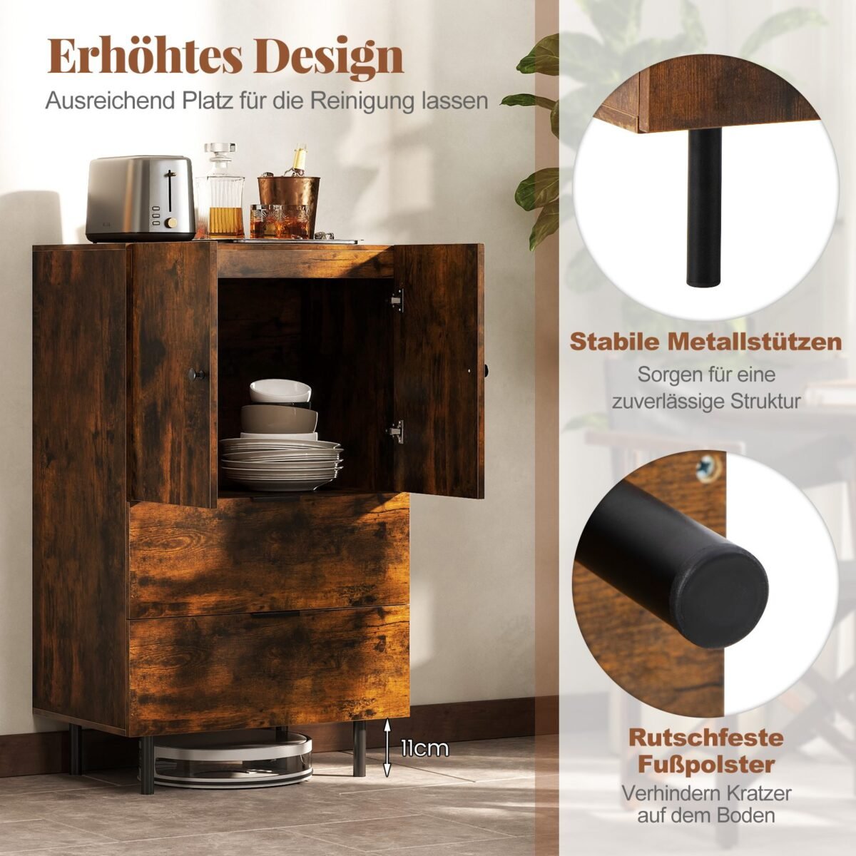 Daugiafunkcė komoda su stalčiais ir durelėmis 60 x 41 5 x 102 cm (Kavos)