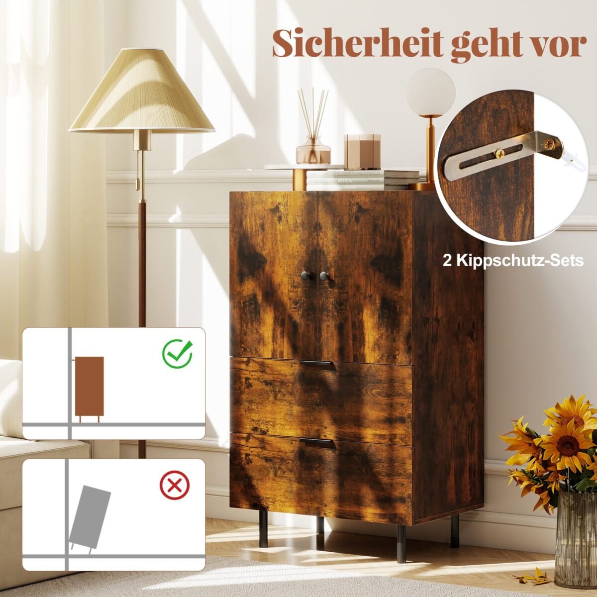 Daugiafunkcė komoda su stalčiais ir durelėmis 60 x 41 5 x 102 cm (Kavos)