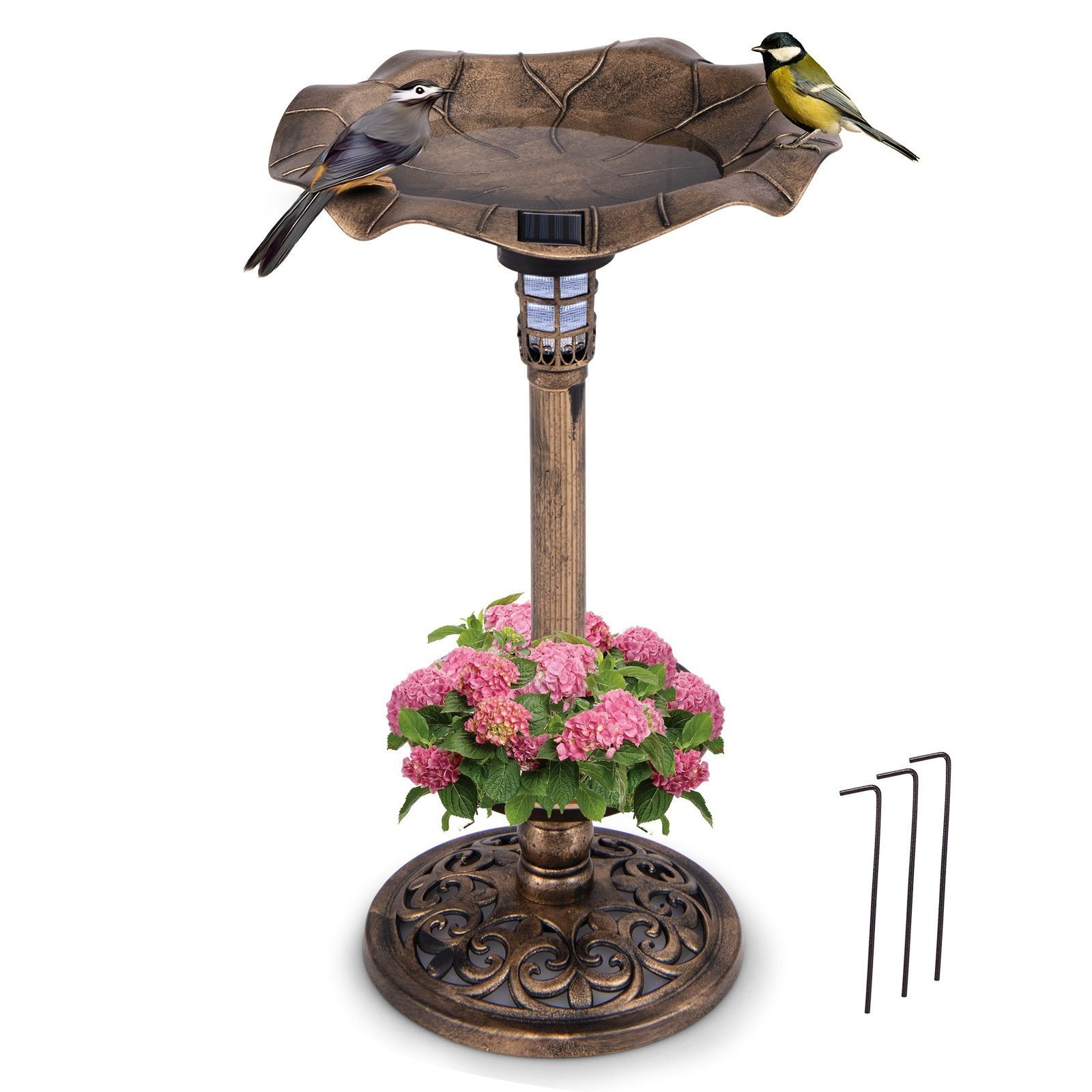 costwayvogeltrnkemitsolarleuchteblumentopfvogelfutterhausstndervogelfutterstationretrofutterspendervogelfutterspenderwildvgelvogelbadgartenhofterrasse43x76cmbronze_1752048360984_image_2 Vandens telkinys su saulės šviesa ir gėlių vazonais (Bronzos)