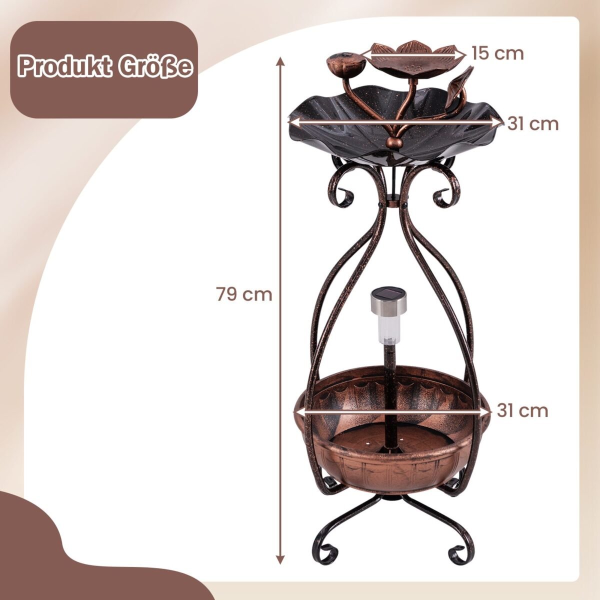Dekoratyvinė lauko paukščių lesyklėlė su saulės energija (Bronza)