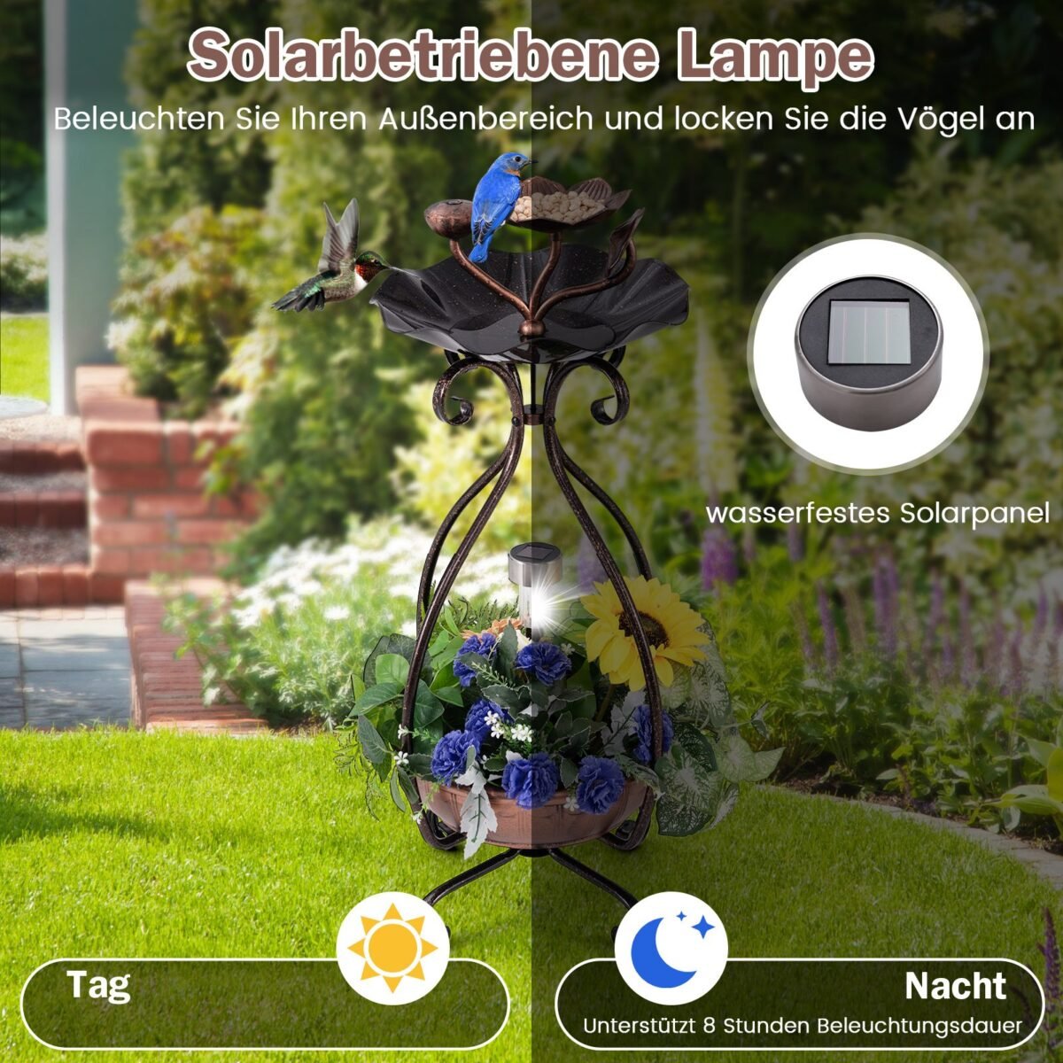 Dekoratyvinė lauko paukščių lesyklėlė su saulės energija (Bronza)