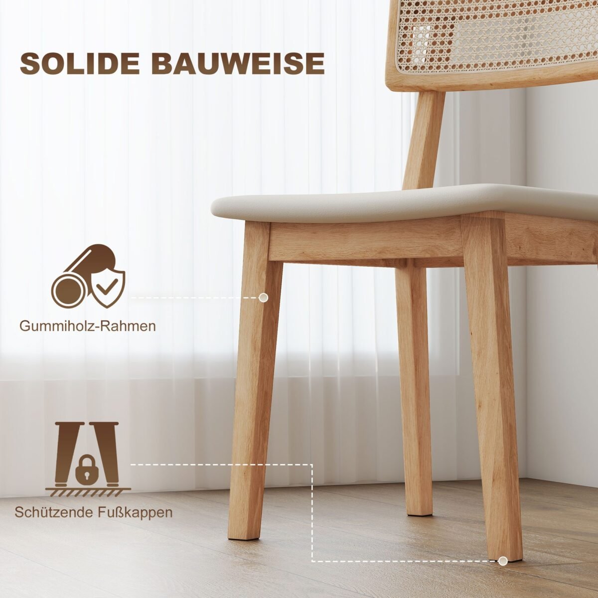 Valgomojo kėdė su rotango atlošu ir dirbtinės odos sėdyne