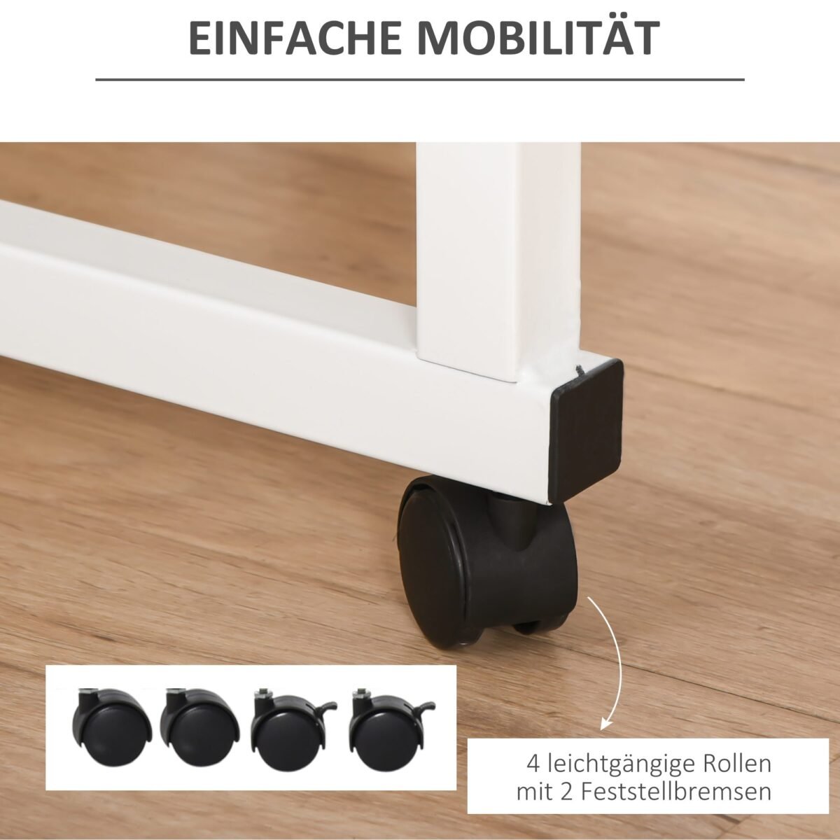 Reguliuojamo aukščio C formos šoninis staliukas su ratukais