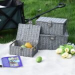 3 dalių dėtuvių krepšių rinkinys iš pintos PP medžiagos su saugiu uždarymu ir rankenomis