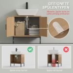 Boho stiliaus praustuvo spintelė su rotango detalėmis ir U formos išpjova