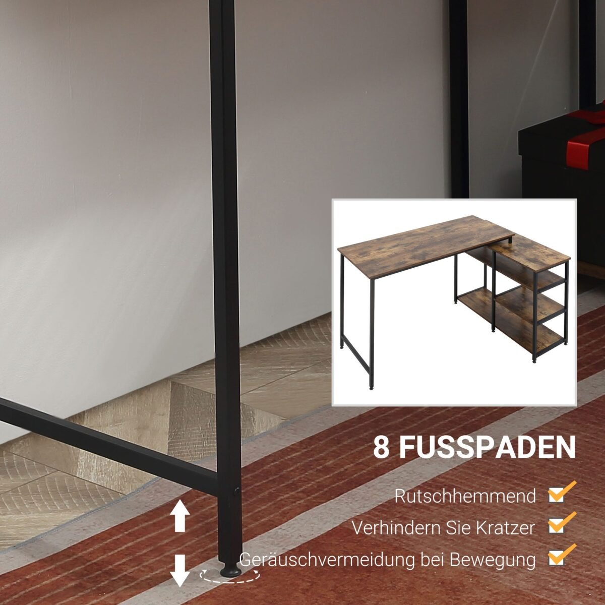 L formos kampinis rašomasis stalas su šonine lentyna