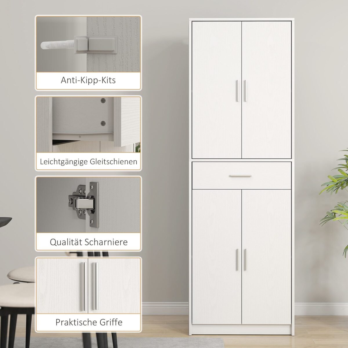 Daugiafunkcinė spintelė su reguliuojamomis lentynomis ir stalčiumi