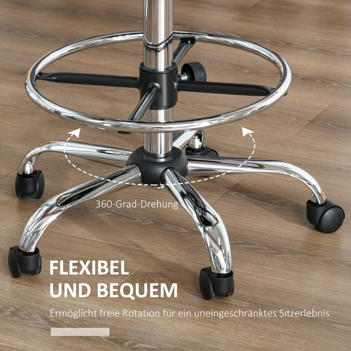 Reguliuojamo aukščio sukamoji baro kėdė su ratukais ir atlošu