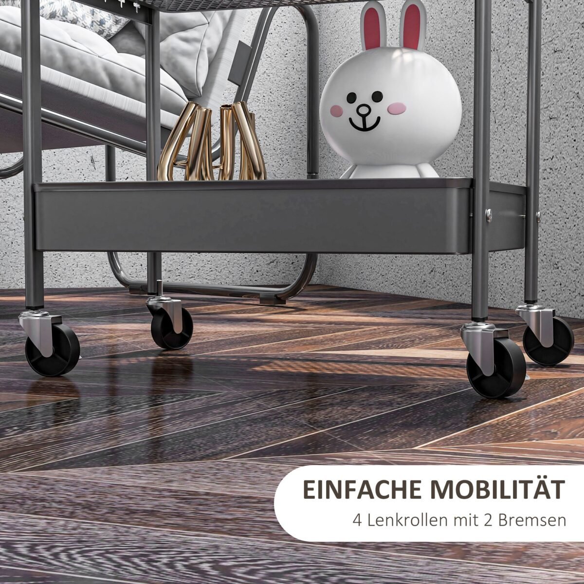 Daugiafunkcis vežimėlis su trimis lentynomis ir ratukais