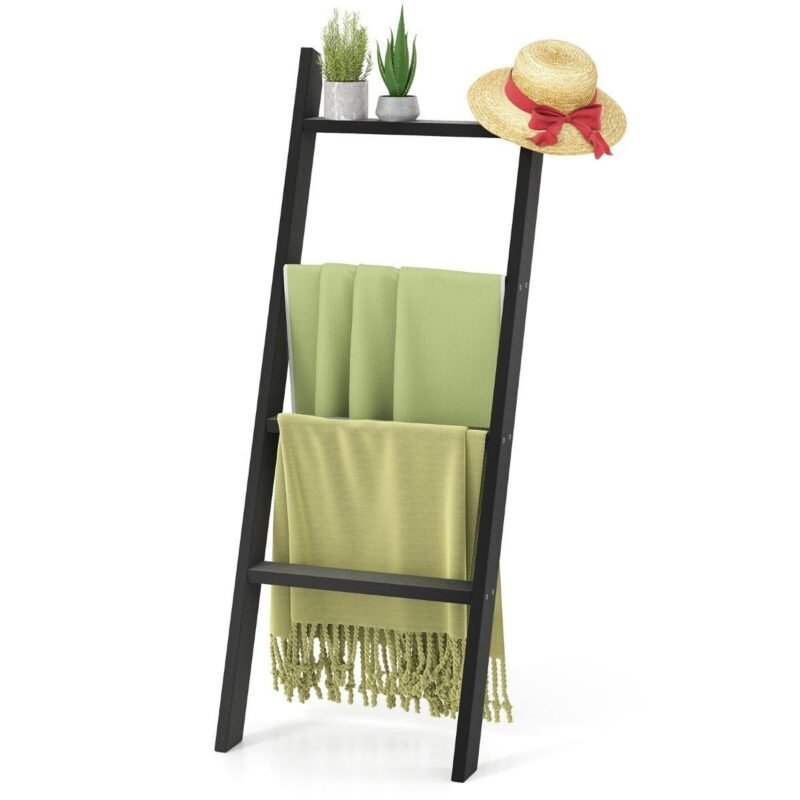 4 pakopų rankšluosčių kabykla su sienelės atrama (Juoda)