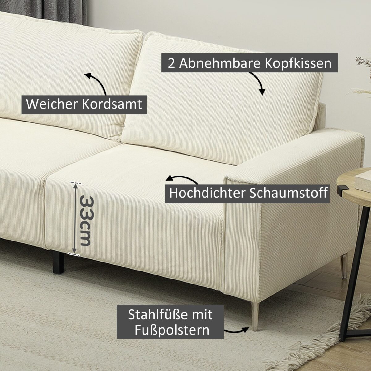 Moderni trijų vietų kordinė sofa
