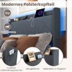 Minkštas platformos lovos rėmas su LED apšvietimu ir integruota įkrovimo stotele (200 x 140 cm) (Pilka)