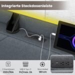 Minkštas platformos lovos rėmas su LED apšvietimu ir integruota įkrovimo stotele (200 x 140 cm) (Pilka)