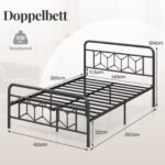 Metalinio lovos rėmo su galvūgaliu konstrukcija 200 x 140 cm (Juoda)