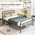 Metalinio lovos rėmo su galvūgaliu konstrukcija 200 x 140 cm (Juoda)