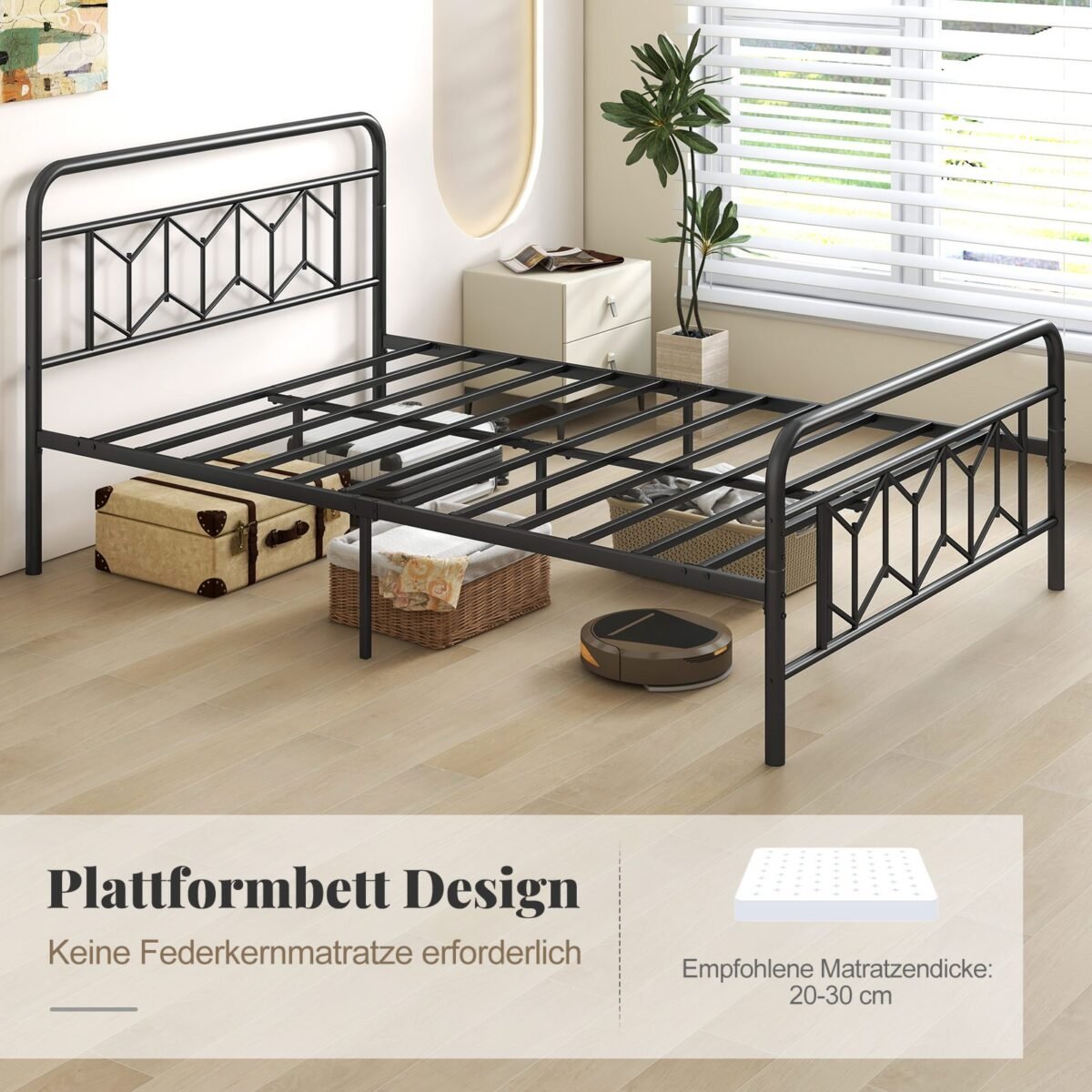 Metalinio lovos rėmo su galvūgaliu konstrukcija 200 x 140 cm (Juoda)