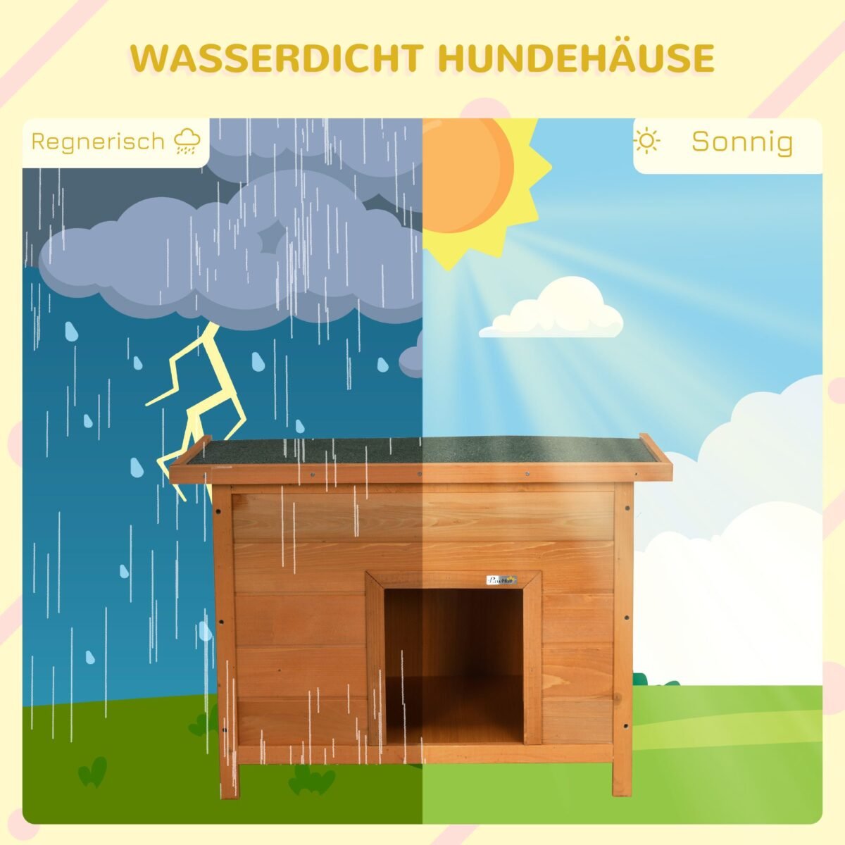 Medinė lauko šuns būda su atidaromu stogu ir pakeltu dugnu